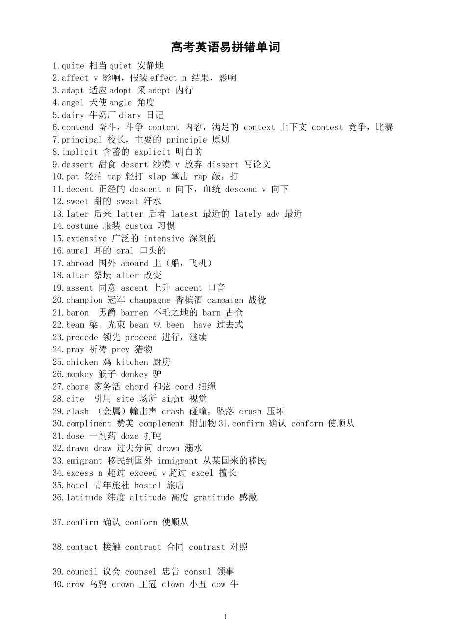 高中英语高考易拼错单词汇总（共150组）.docx_第1页