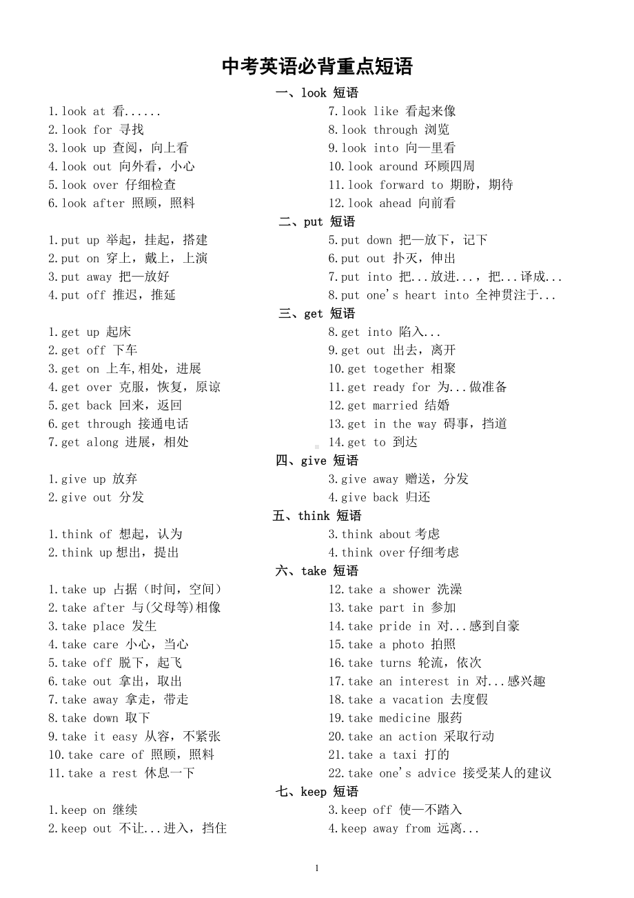 初中英语中考必背重点短语汇总（共21种）.docx_第1页