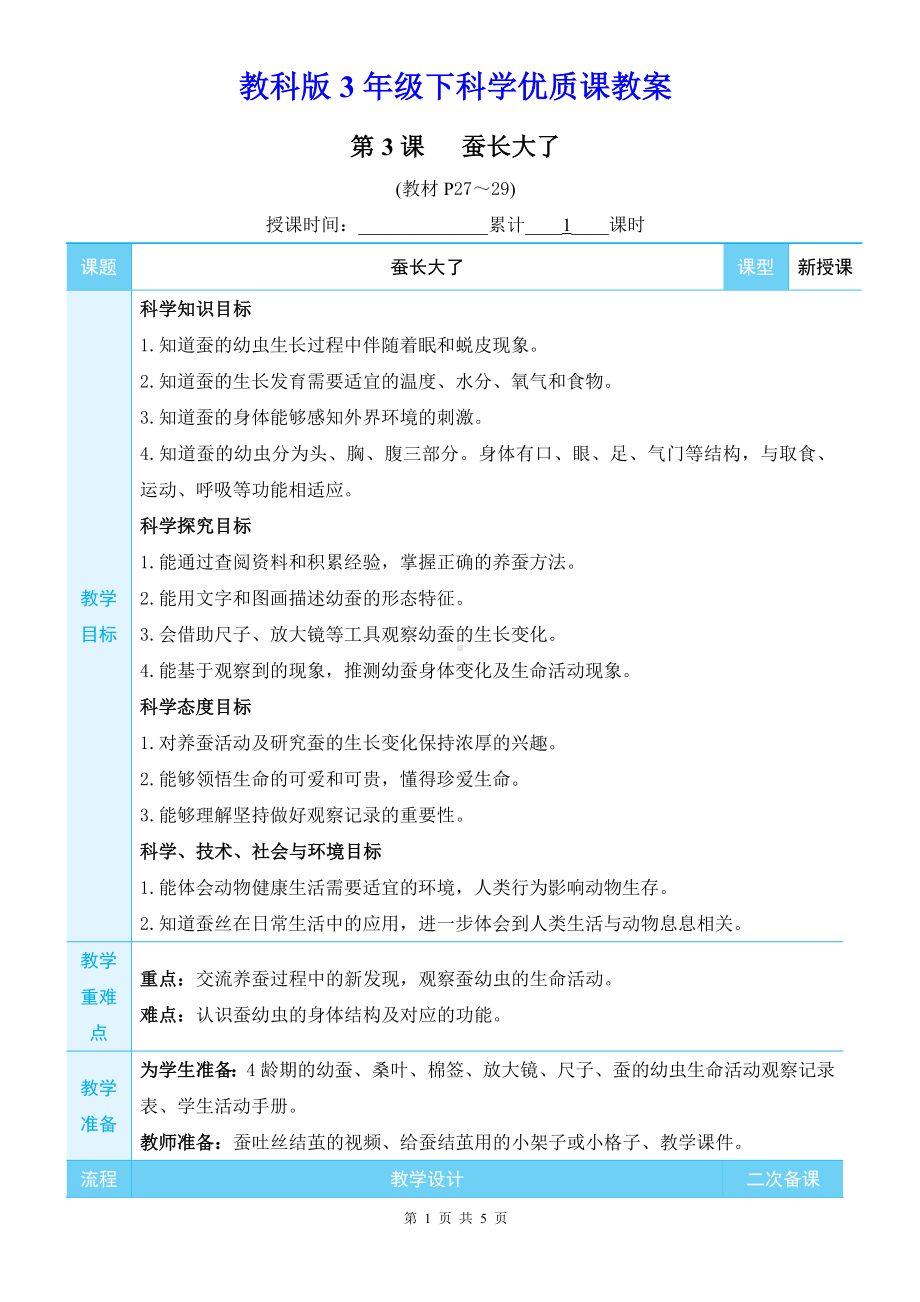 教科版3年级下科学第二单元第3课《蚕长大了》优质课教案.docx_第1页