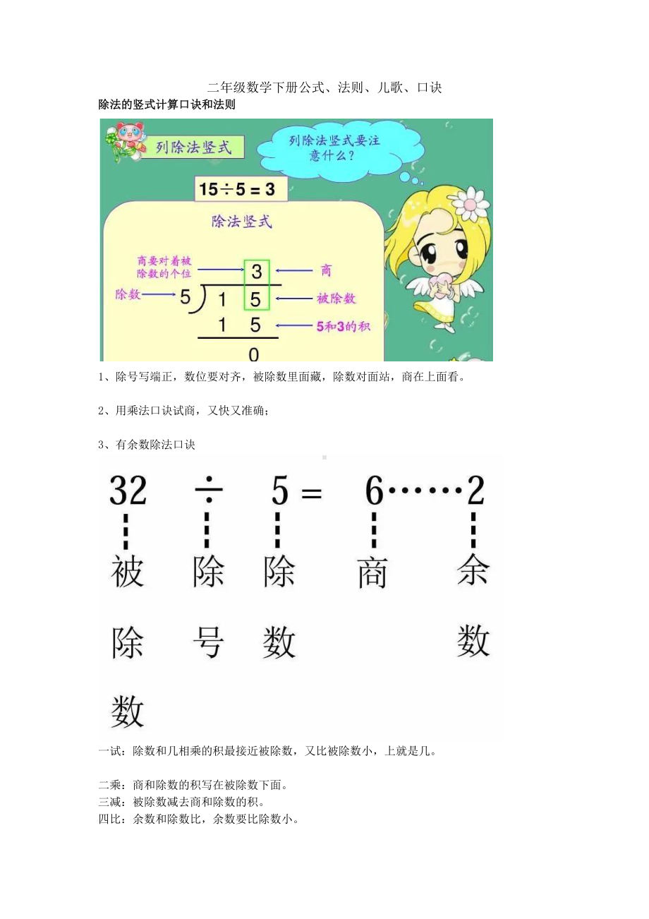 小学二年级数学下册公式法则儿歌口诀.docx_第1页