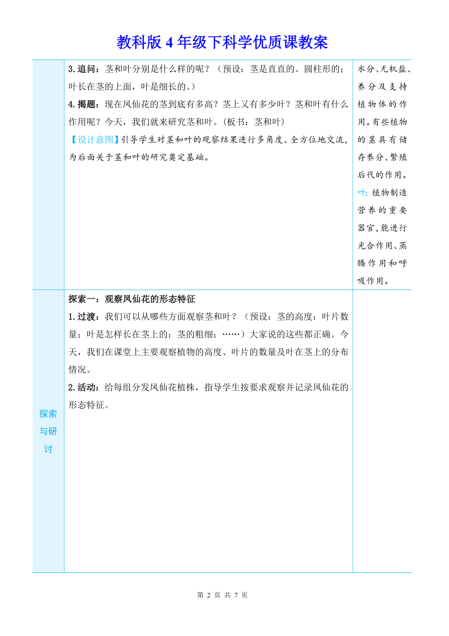 教科版4年级下科学第一单元第4课《茎和叶》优质课教案.docx_第2页