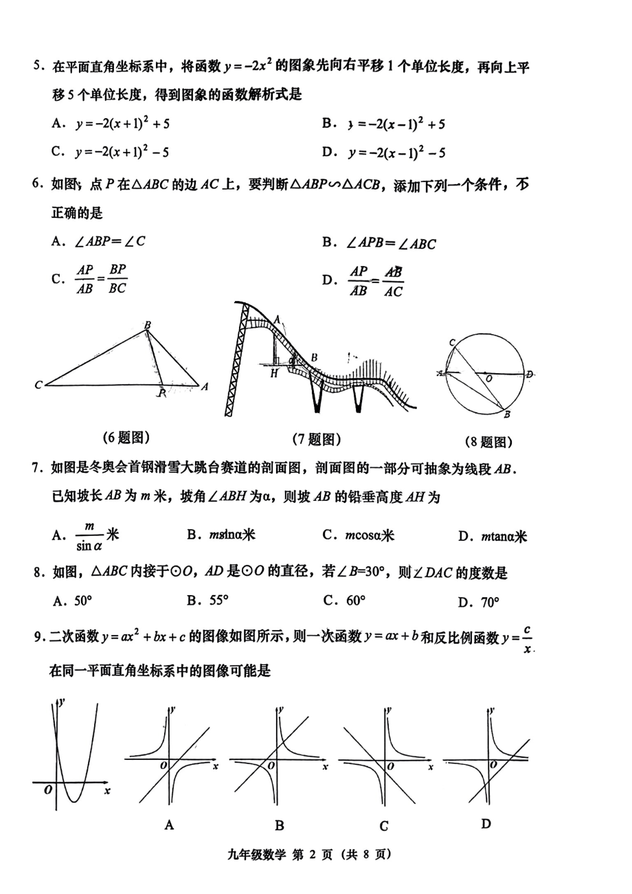 山西省晋中市昔阳县昔阳县2022-2023学年下学期九年级质量监测数学试题 - 副本.pdf_第2页