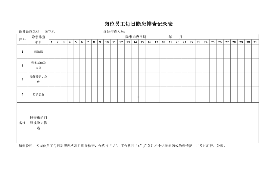 滚花机岗位员工每日隐患排查记录表.docx_第1页