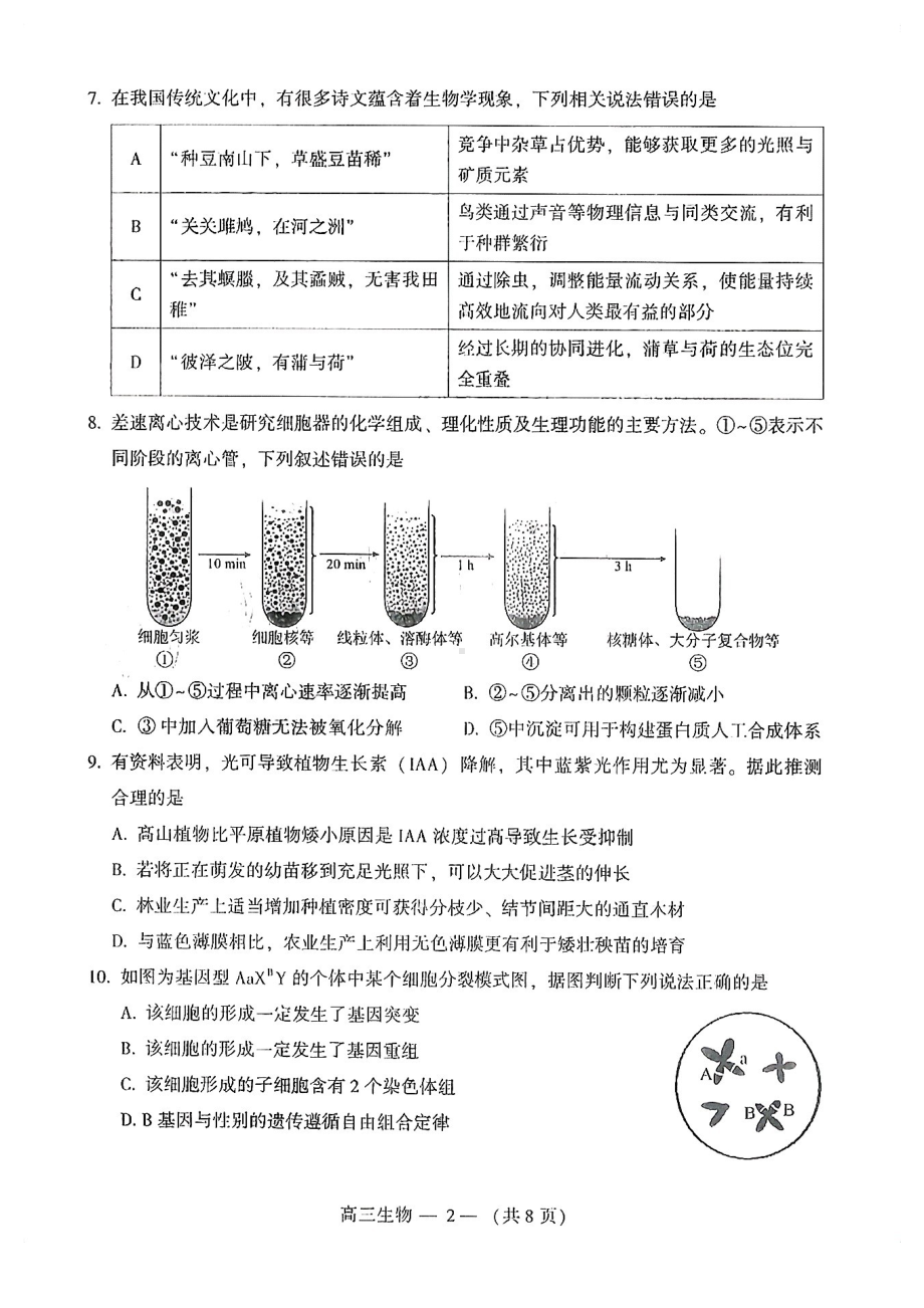 2023届福建省福州市高三普通高中毕业班质量检测（二检）生物试卷及答案.pdf_第2页