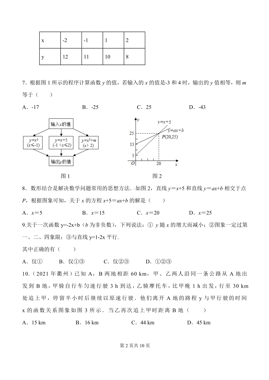 人教版数学八年级下册第十九章一次函数自我评估.doc_第2页