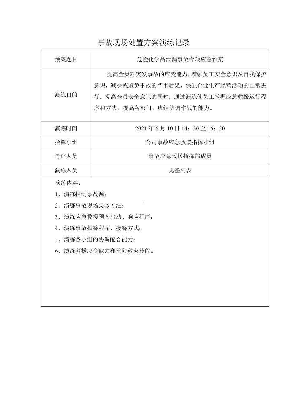 危险化学品泄漏事故专项应急预案现场处置演练记录.docx_第1页