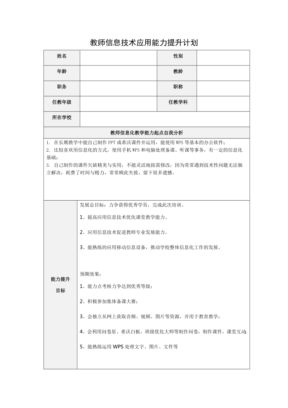 教师信息技术应用能力提升计划.docx_第1页