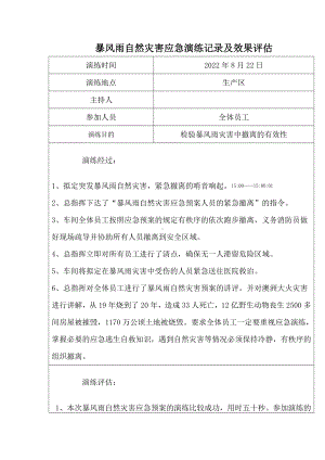 暴风雨自然灾害应急演练记录及效果评估.docx