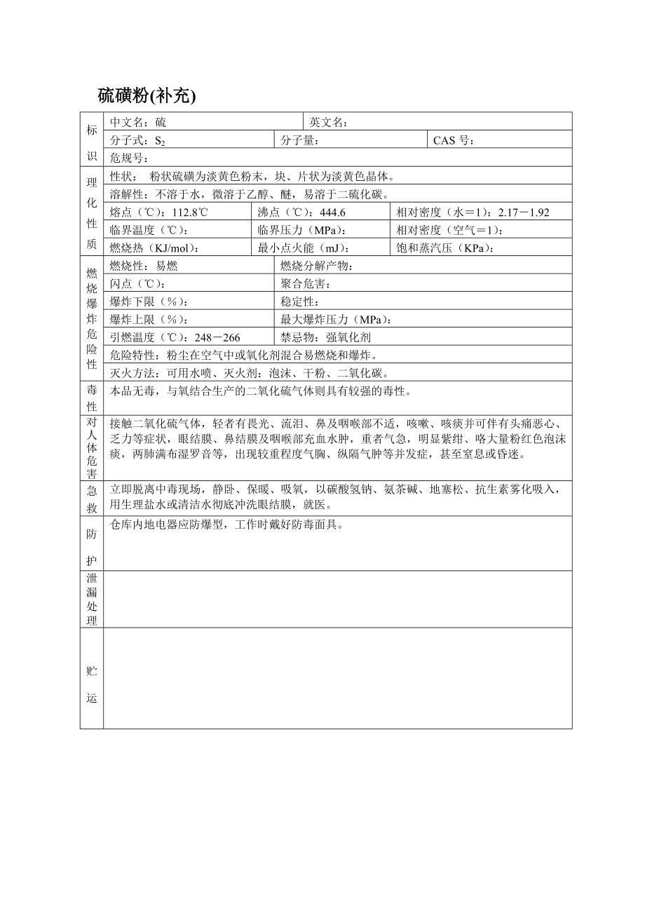 危险化学品安全技术说明书之硫磺粉.docx_第1页