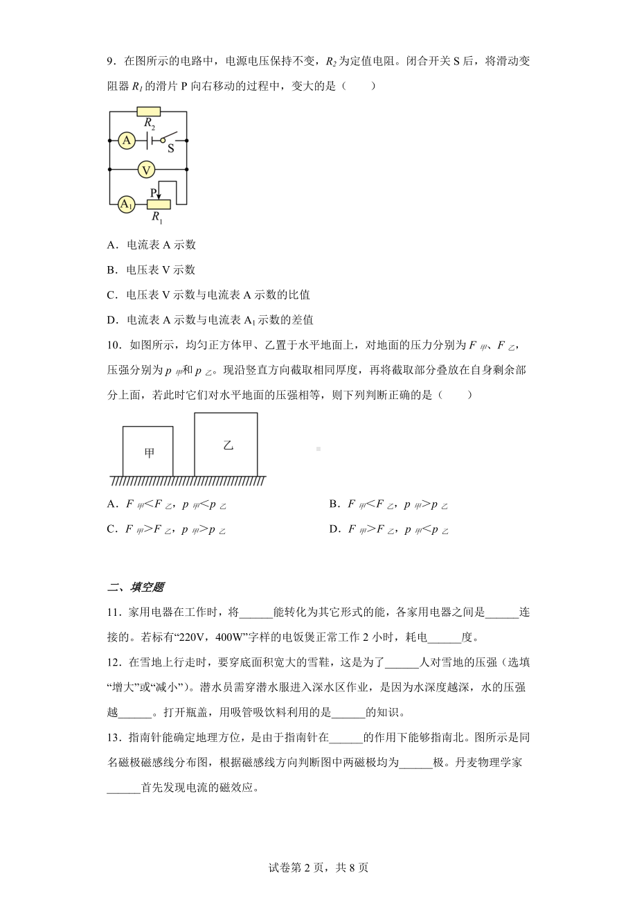 2023年上海市杨浦区中考物理一模试题.docx_第2页