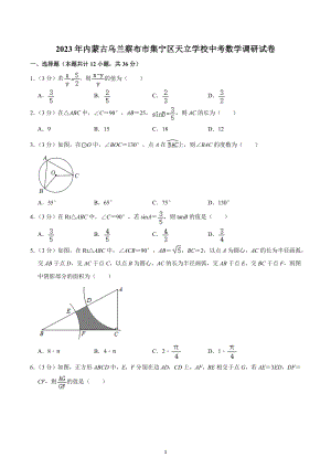 2023年内蒙古乌兰察布市集宁区天立学校中考数学调研试卷.docx