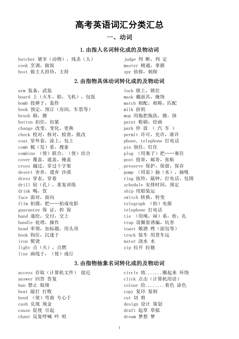 高中英语高考词汇分类汇总表（动词+形容词）.doc_第1页