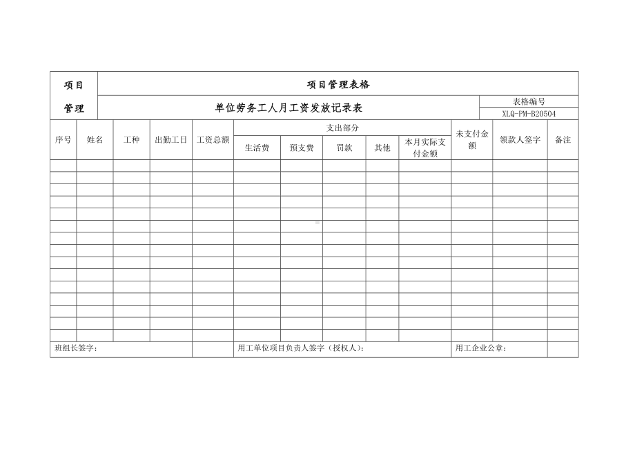 单位劳务工人月工资发放记录表.docx_第1页