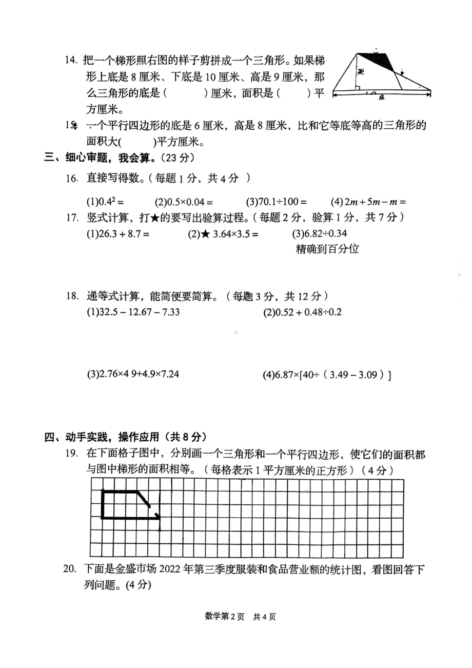 江苏省盐城市阜宁县2022-2023苏教版五年级上学期期末数学试卷.pdf_第2页