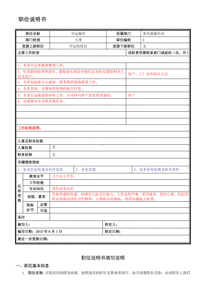 货代部空运操作岗位说明书.doc