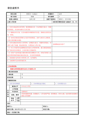 理货员（完成品）岗位说明书.doc