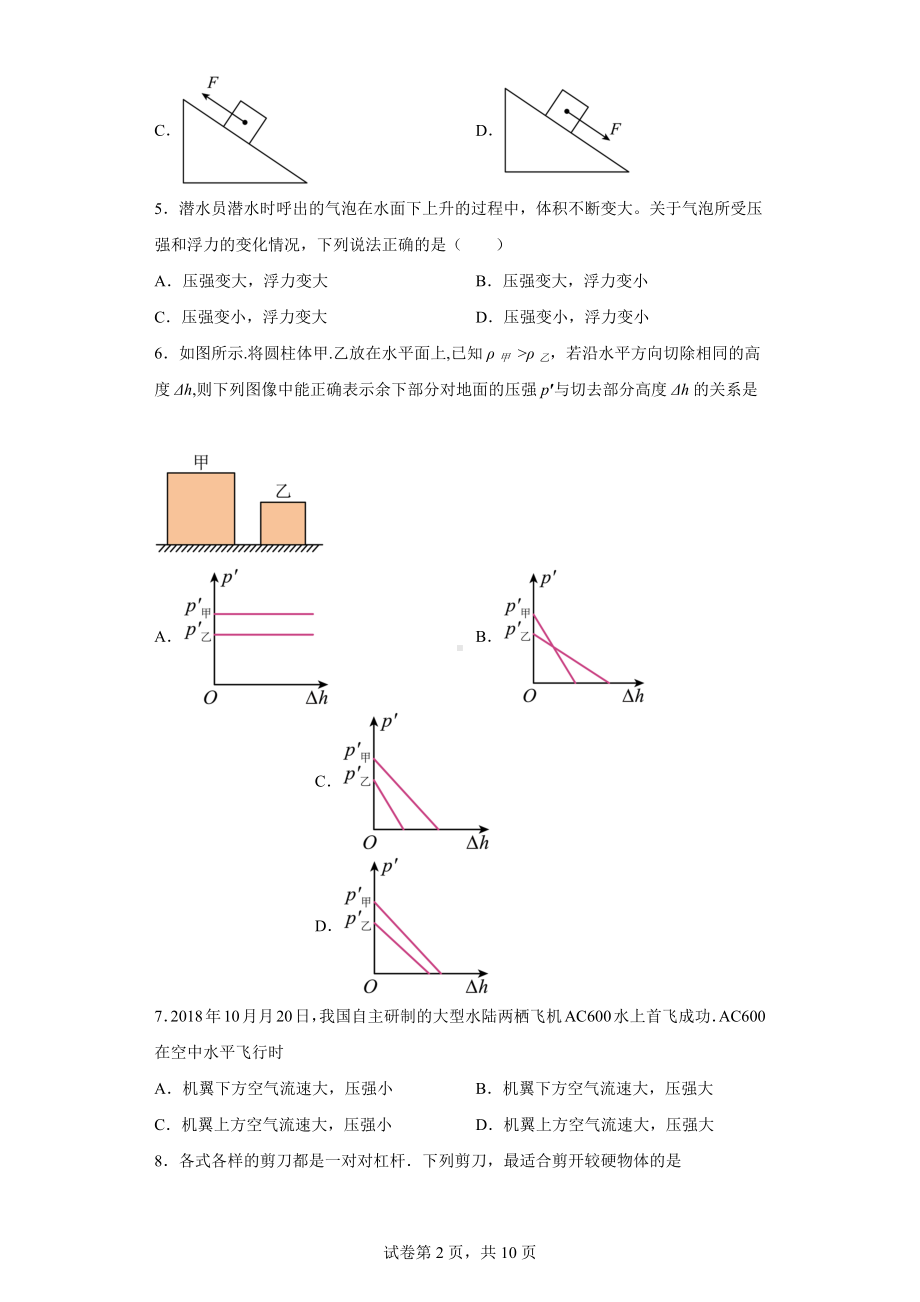 2020年福建省龙岩市中考适应性考试物理试题.docx_第2页