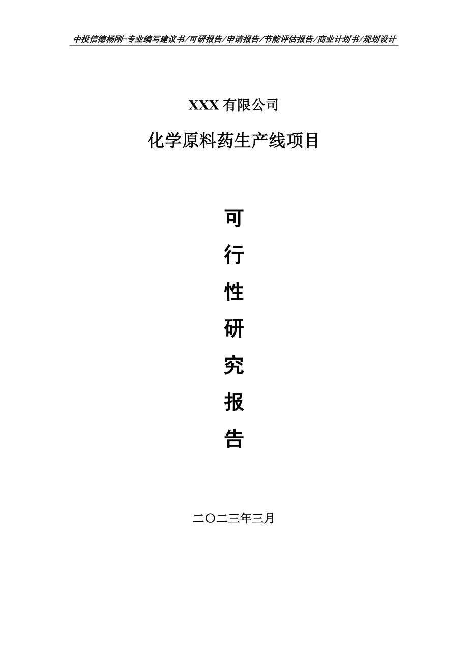 化学原料药生产线项目可行性研究报告建议书.doc_第1页