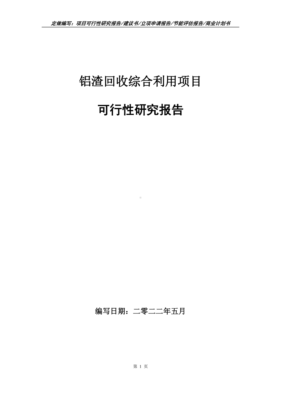 铝渣回收综合利用项目可行性报告（写作模板）.doc_第1页