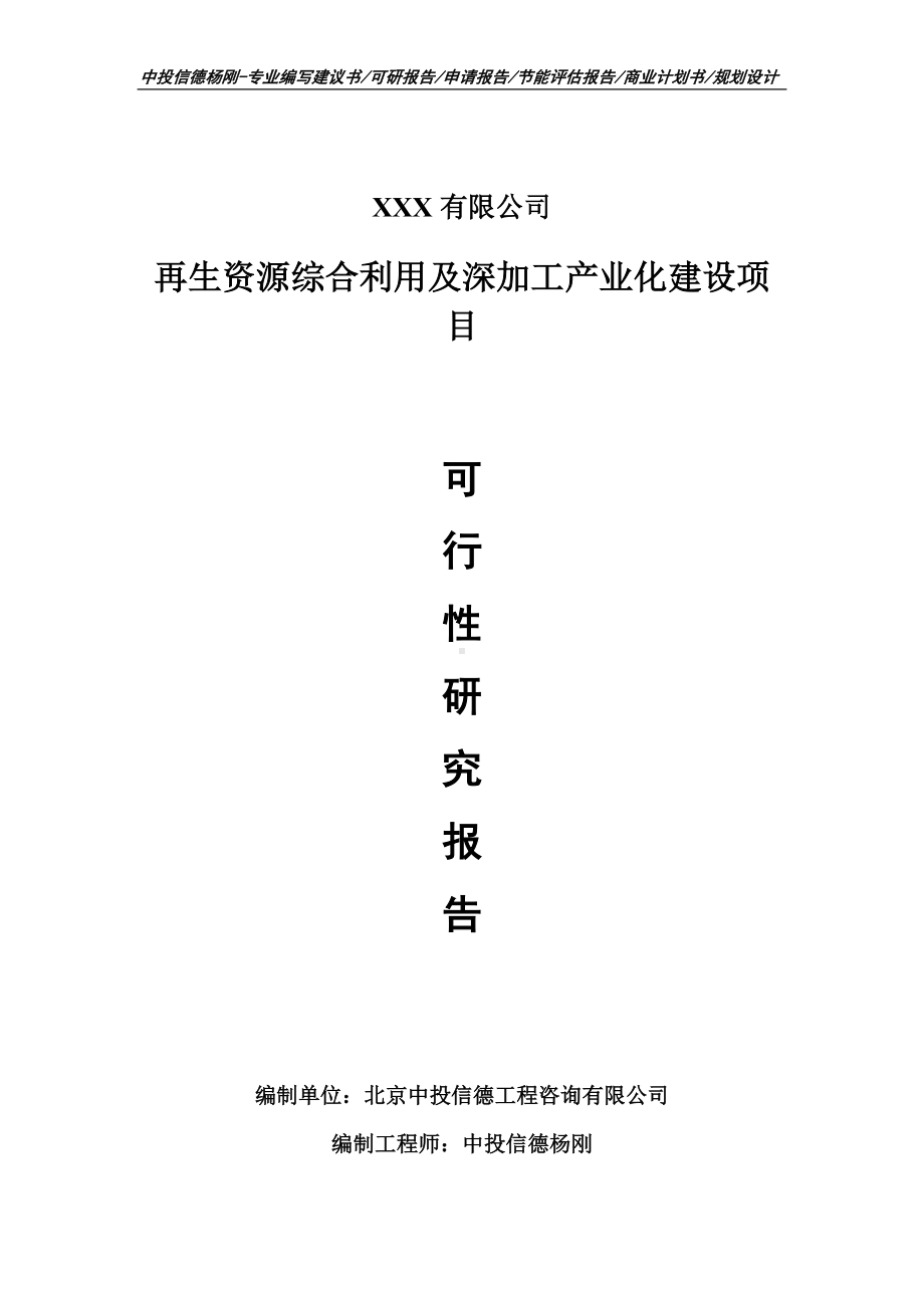 再生资源综合利用及深加工产业化建设可行性研究报告.doc_第1页