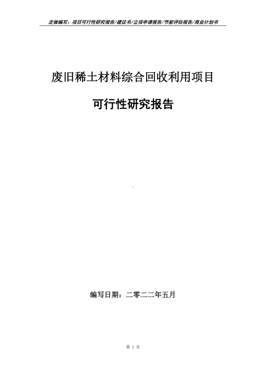 废旧稀土材料综合回收利用项目可行性报告（写作模板）.doc_第1页