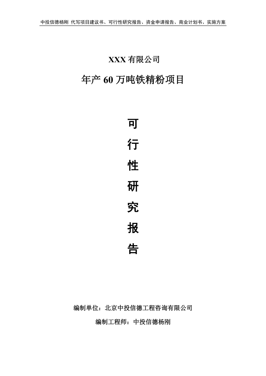 年产60万吨铁精粉项目可行性研究报告申请备案.doc_第1页