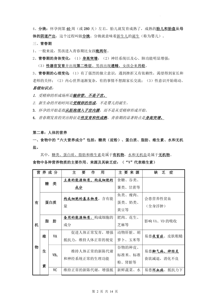 2023年中考复习人教版生物七年级下册生物知识点总结.docx_第2页