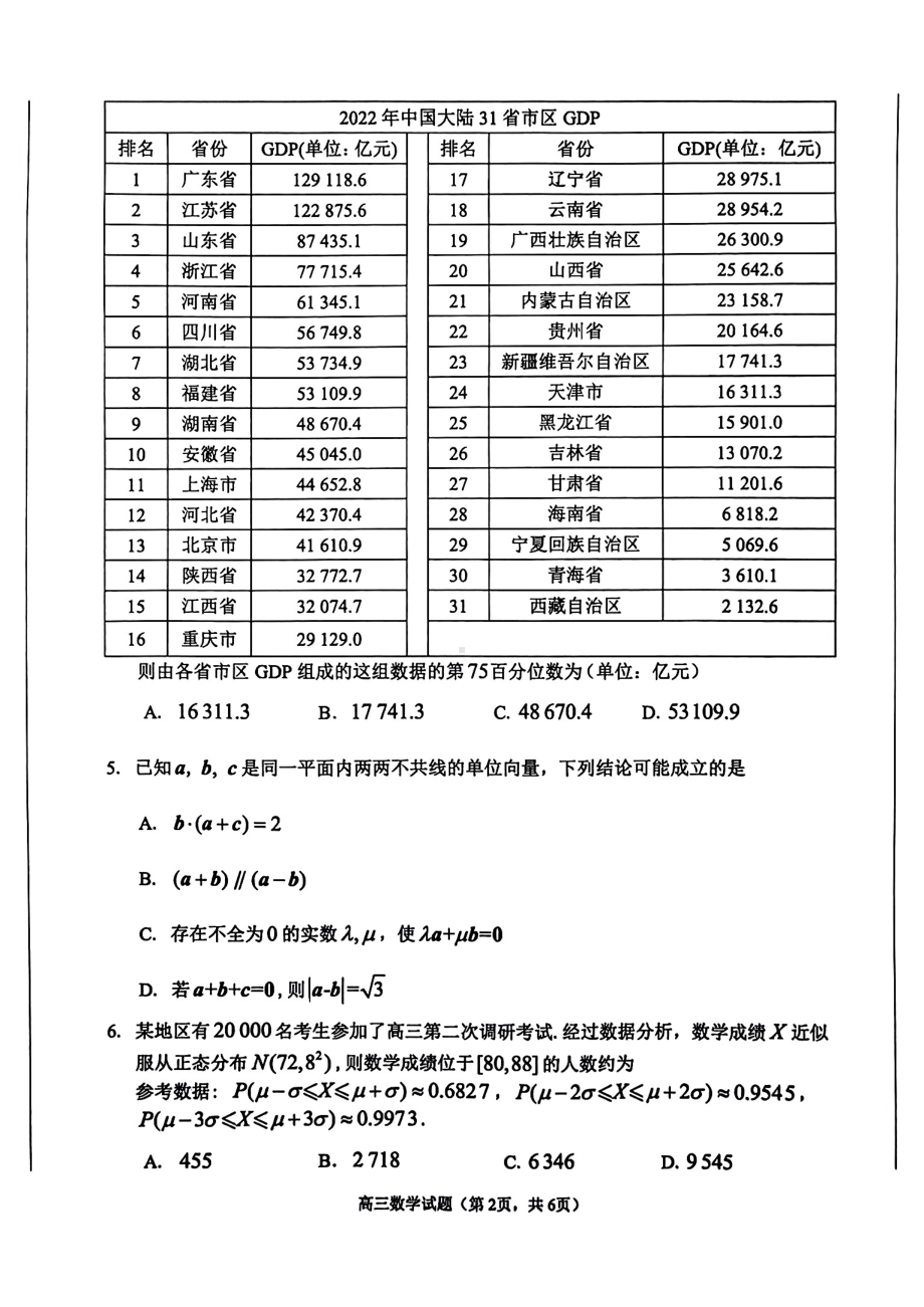 山东省枣庄市2023届高考二模数学试卷+答案.pdf_第2页