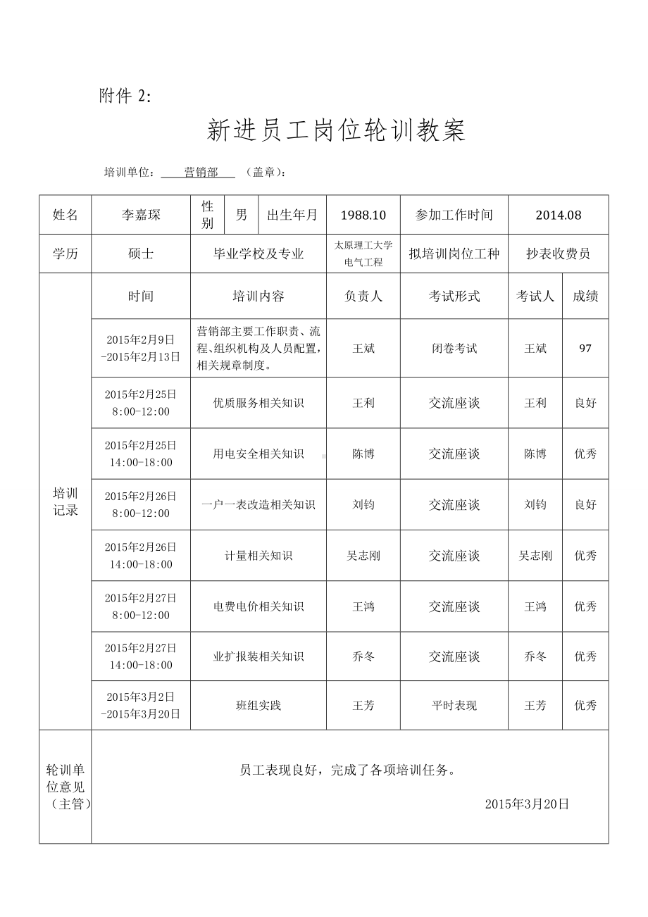 新进员工岗位轮训教案员工轮岗表现记录.doc_第1页