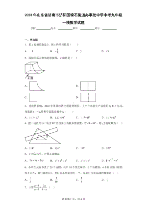 2023年山东省济南市济阳区垛石街道办事处中学中考九年级一模数学试题.docx