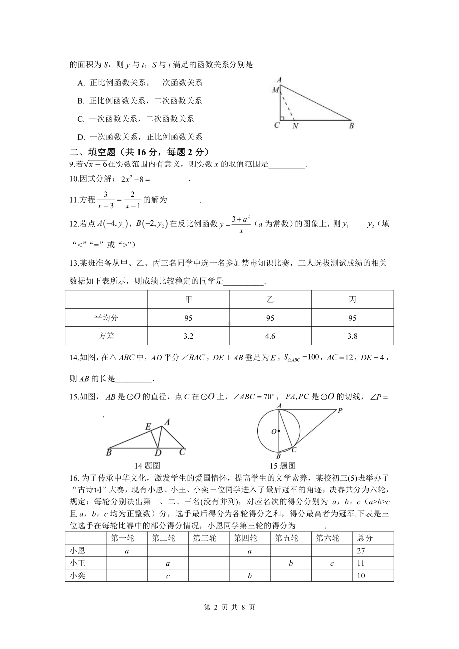 2023年北京市八一教育集团 北京市第十九中学 九年级 零模联考数学试卷.pdf_第2页