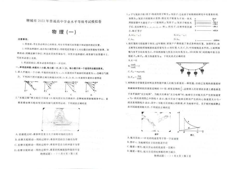 山东省聊城市2023届高三下学期一模物理试卷+答案.pdf_第1页