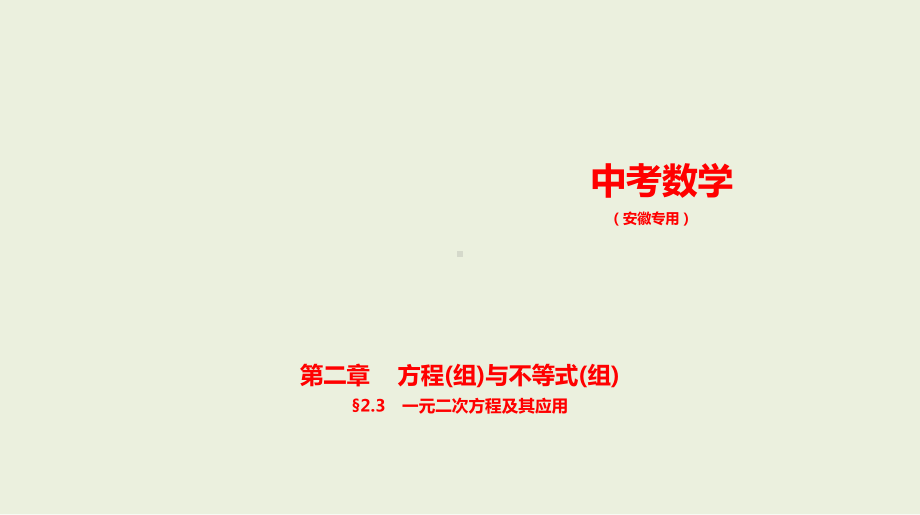 2021年安徽省数学中考复习考点分层训练 §2.3　一元二次方程及其应用.pptx ppt课件.ppt_第1页