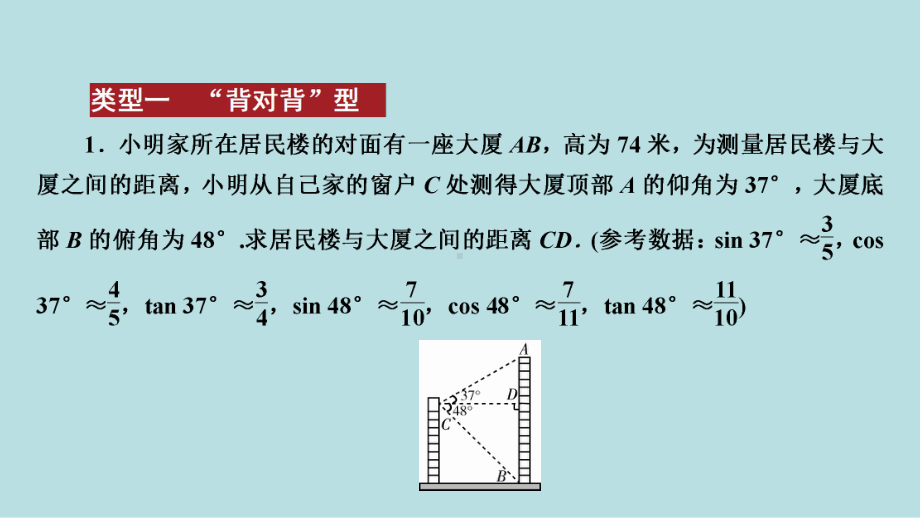 2021年河南省数学中考第一轮基础知识过关题型6　 锐角三角函数的实际应用ppt课件.ppt_第2页