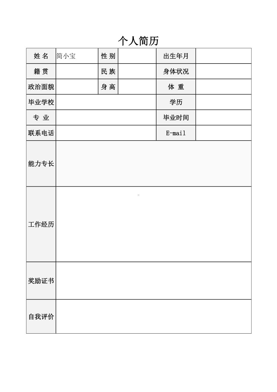 热门个人简历表格电子版工作简历模板电子版.doc_第1页