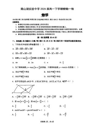 广东省佛山市南山实验实验中学2022-2023学年高一下学期3月份教学质量检测数学试卷.pdf