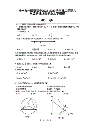 江苏省常州市外国语学校 2022-2023学年九年级数学新课结束学业水平调研试卷.pdf