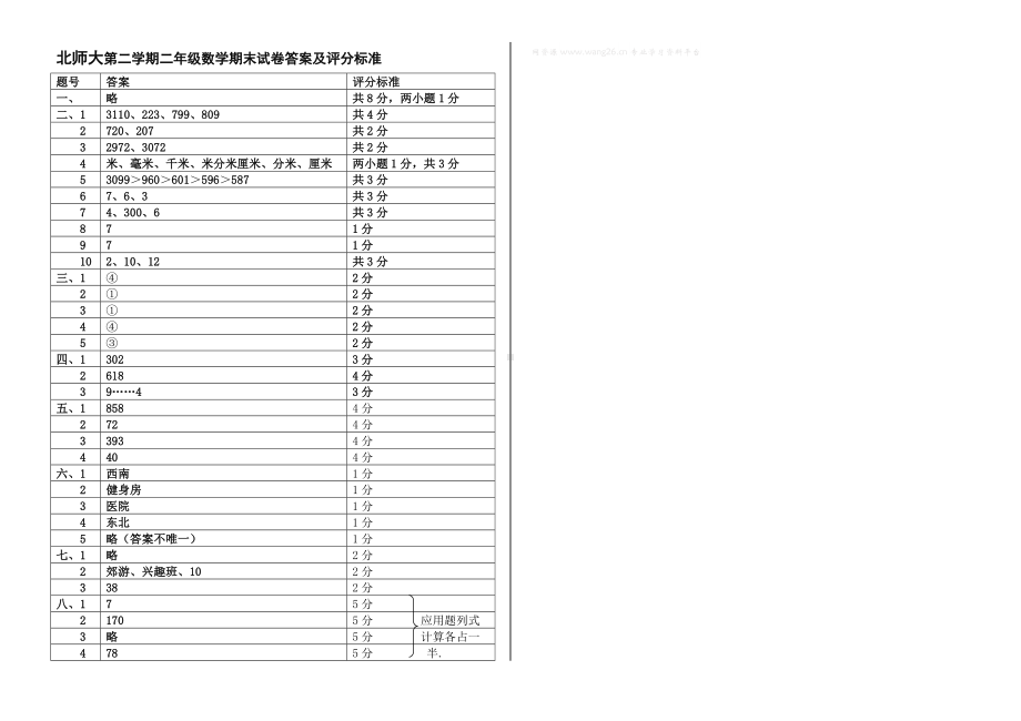 北师大版数学二年级下学期期末试卷2.doc_第3页