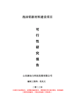 重点项目泡沫铝新材料建设项目可行性研究报告申请立项备案可修改案例.doc