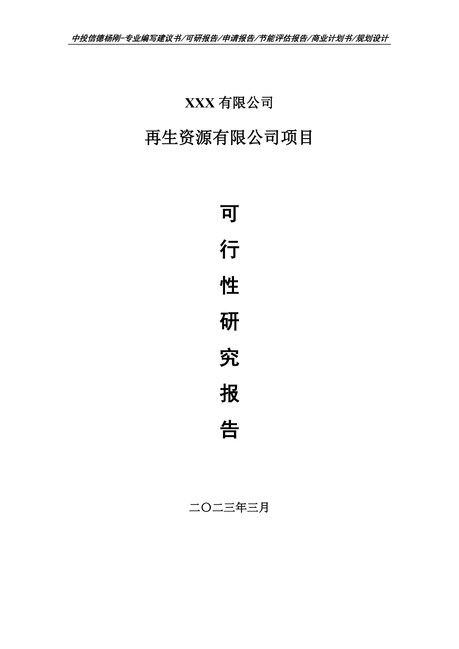 再生资源有限公司项目可行性研究报告建议书申请备案.doc_第1页