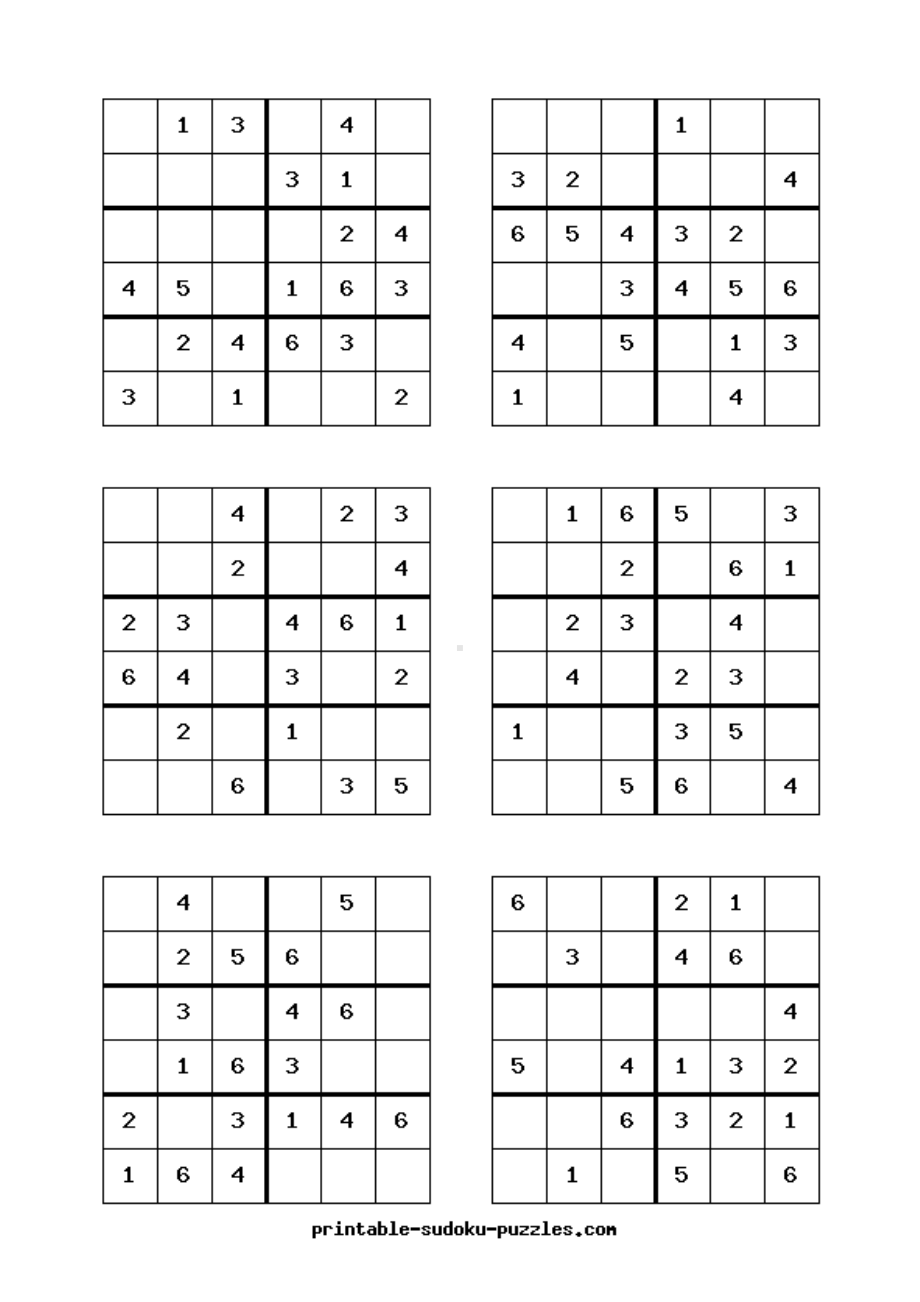 (完整版)六宫格数独练习题(可直接打印,每页6题,共26页).doc_第1页