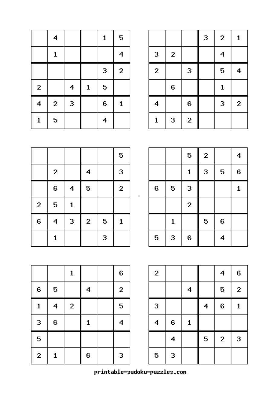 (完整版)六宫格数独练习题(可直接打印,每页6题,共26页).doc_第2页