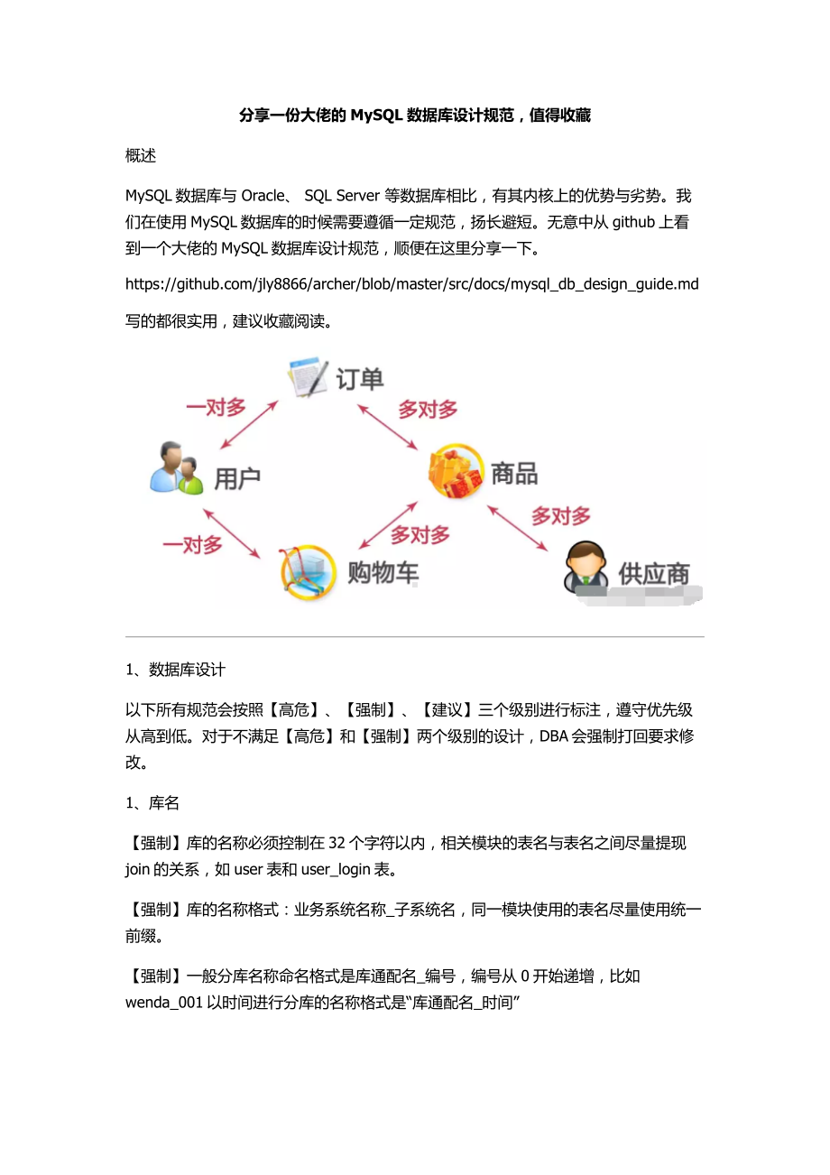 值得珍藏：某技术大咖分享的MySQL数据库设计规范标准完美版.docx_第1页