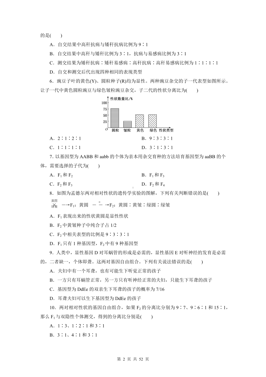 人教版（2019）高一生物必修2《遗传与进化》第1-6章测试卷 5套汇编（含答案解析）.docx_第2页