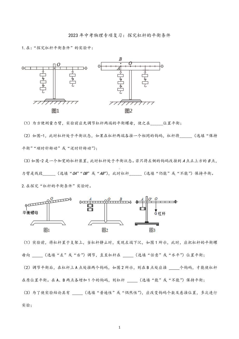 2023年中考物理专项复习：探究杠杆的平衡条件.docx_第1页