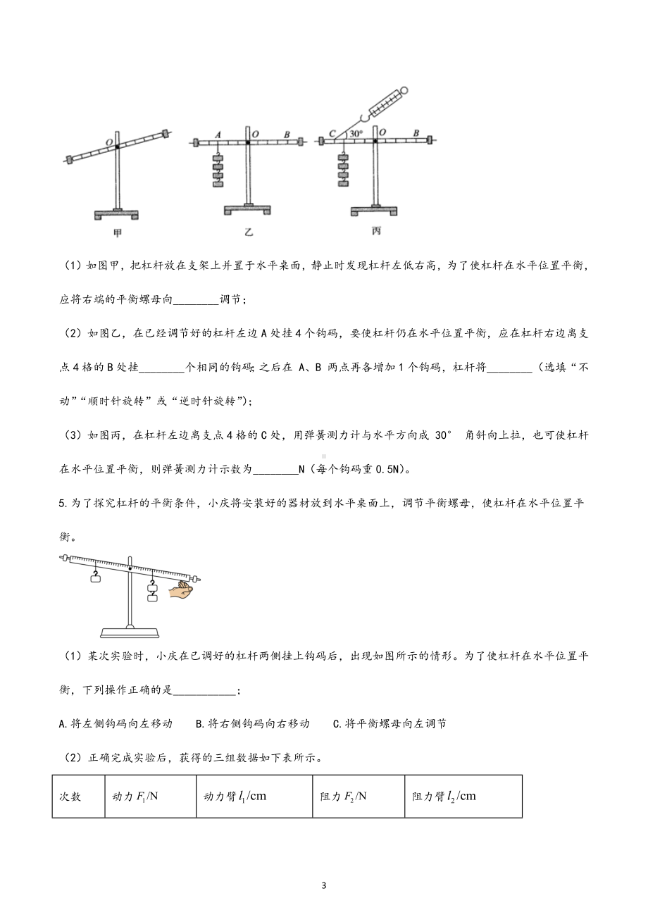 2023年中考物理专项复习：探究杠杆的平衡条件.docx_第3页