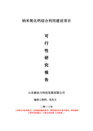 重点项目纳米氧化钙综合利用建设项目可行性研究报告申请立项备案可修改案例.doc