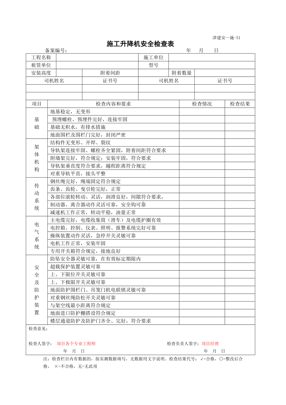 施工升降机检查表.doc_第1页