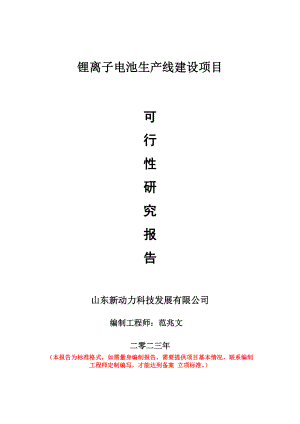 重点项目锂离子电池生产线建设项目可行性研究报告申请立项备案可修改案例.doc