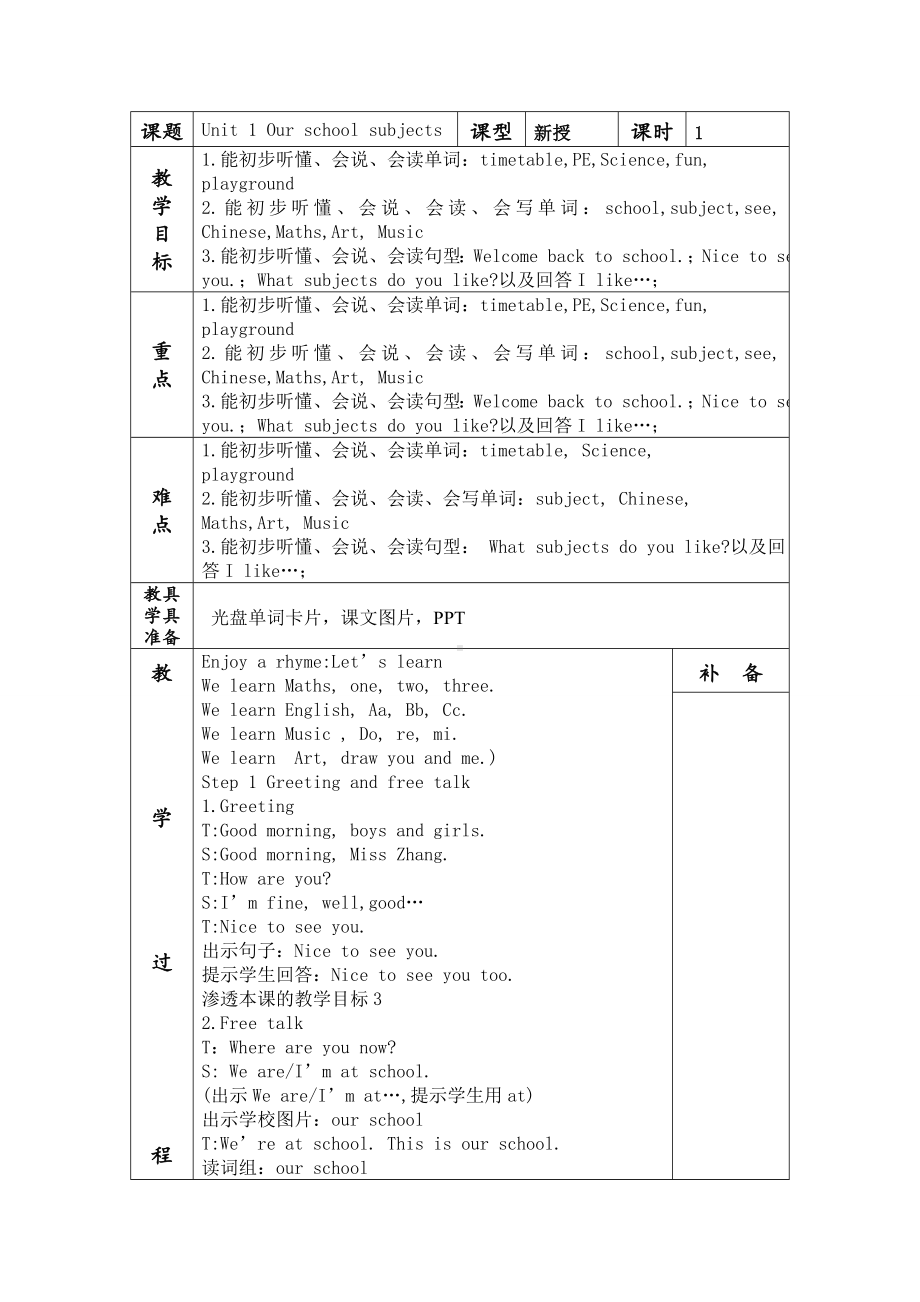 2023新牛津译林版四年级下册《英语》全册教案.doc_第1页